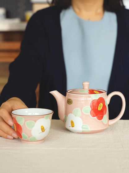 Arita Ware Handcraft Pink Flower Tea set (Wooden Gift Box)