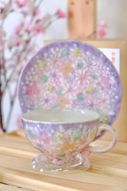 YUZURIHA FLOWER HANDMADE CERAMIC FLOWER CUP AND SAUCER (#1)