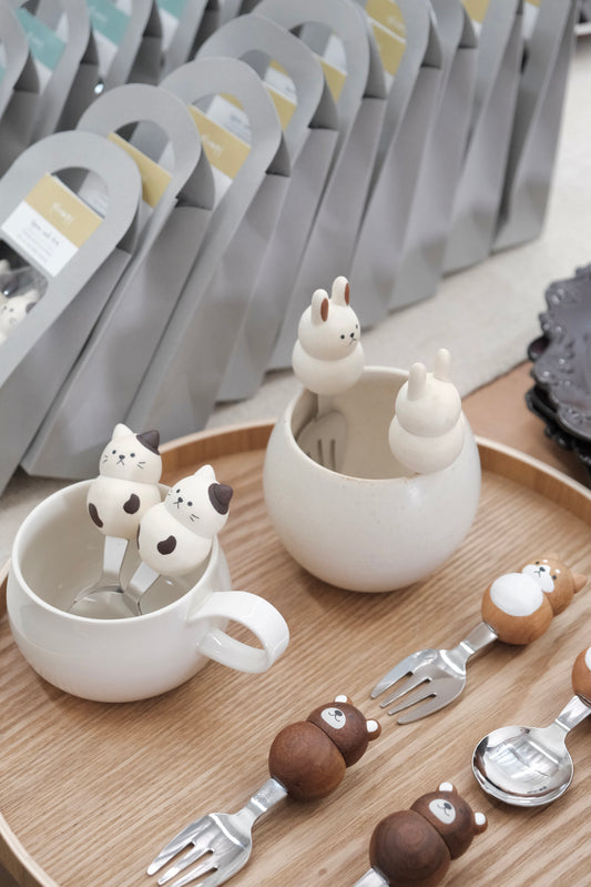 JAPAN CUTE ANIMALS WOOD SPOON AND FORK SET