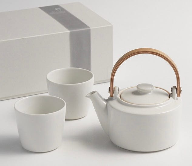 SALIU 祥SYO Earthen Teapot Japanese Tea Pot Gift Set (Silk White)