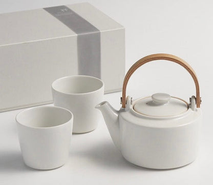 SALIU 祥SYO Earthen Teapot Japanese Tea Pot Gift Set (Silk White)