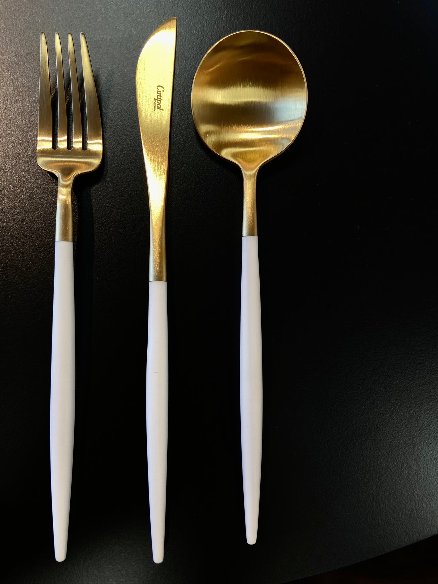 Cutipol Goa White Matte Brushed Gold-Plated Cutlery Collection