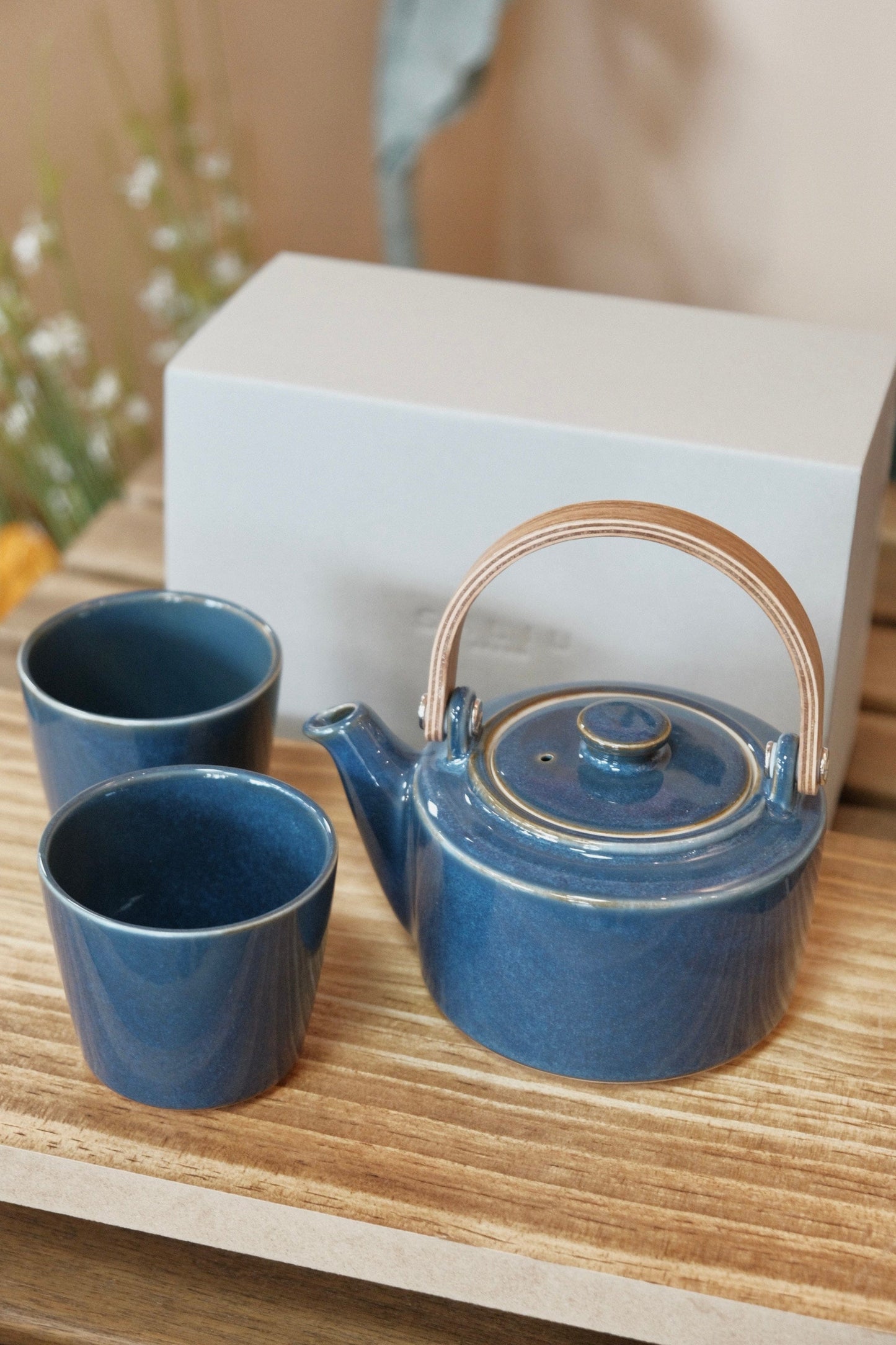 SALIU 祥SYO Earthen Teapot Japanese Tea Pot Gift Set （Navy）