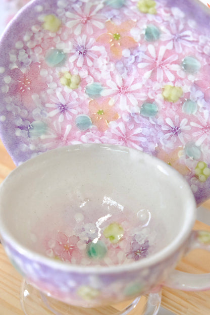 YUZURIHA FLOWER HANDMADE CERAMIC FLOWER CUP AND SAUCER (#1)